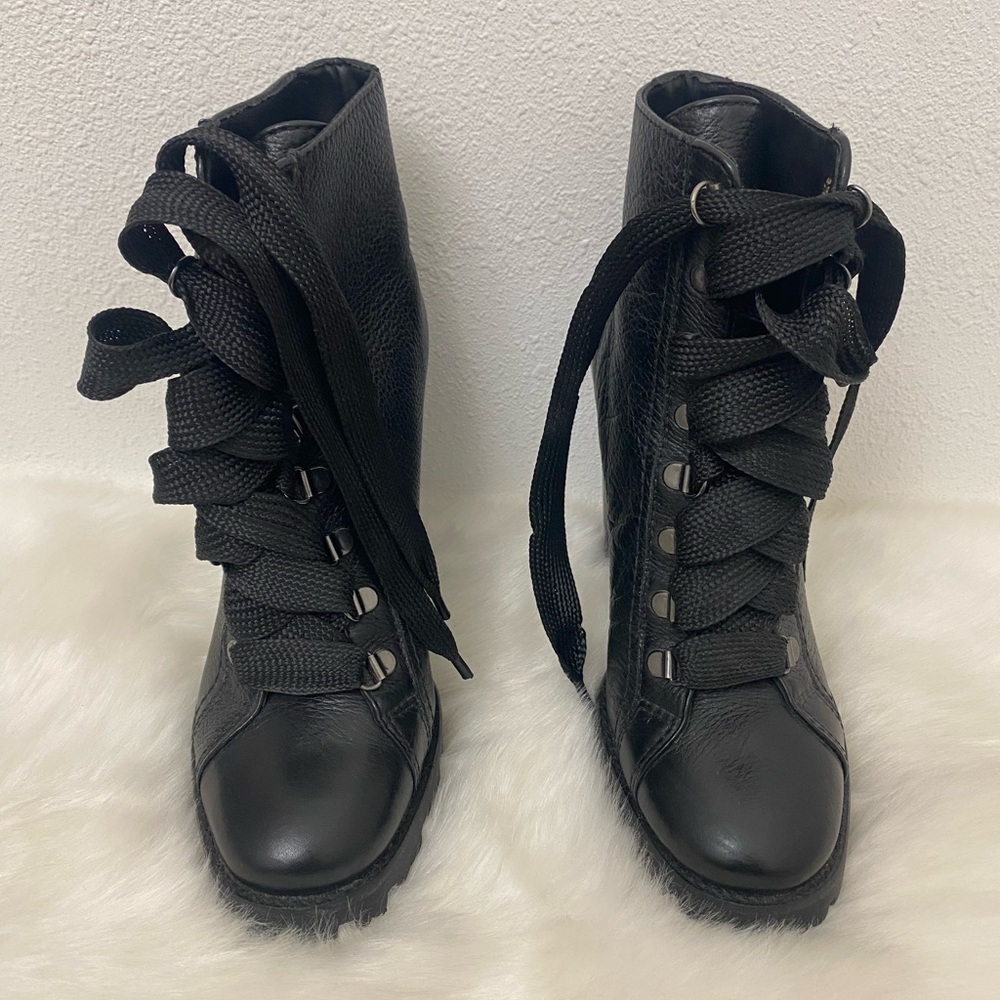 Schutz Black Lace-Up Booties Size 6.5 NWT With Box